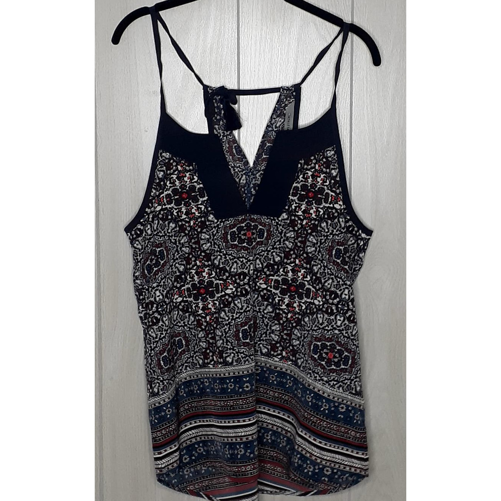 Athleta Tank Top Blue Medallion Dunes Halter Tassel Tie Geometric Size XS